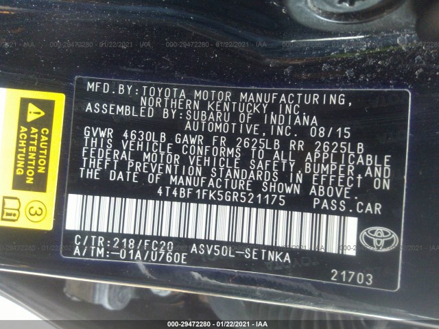 Photo 8 VIN: 4T4BF1FK5GR521175 - TOYOTA CAMRY 