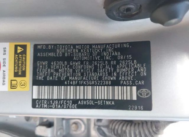 Photo 8 VIN: 4T4BF1FK5GR522388 - TOYOTA CAMRY 