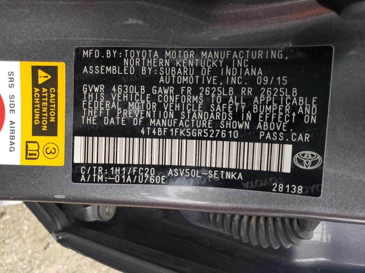 Photo 12 VIN: 4T4BF1FK5GR527610 - TOYOTA CAMRY 