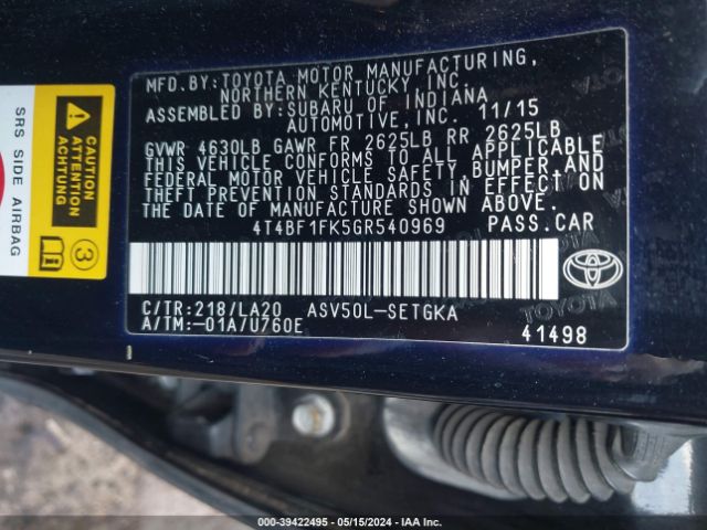 Photo 8 VIN: 4T4BF1FK5GR540969 - TOYOTA CAMRY 