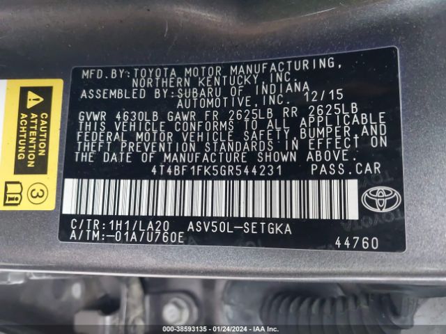 Photo 8 VIN: 4T4BF1FK5GR544231 - TOYOTA CAMRY 