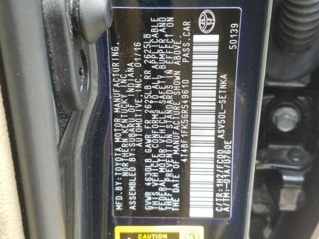 Photo 9 VIN: 4T4BF1FK5GR549610 - TOYOTA CAMRY LE 