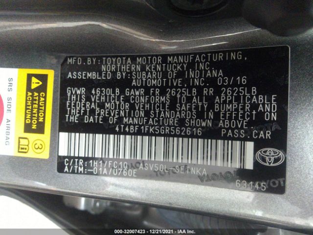 Photo 8 VIN: 4T4BF1FK5GR562616 - TOYOTA CAMRY 