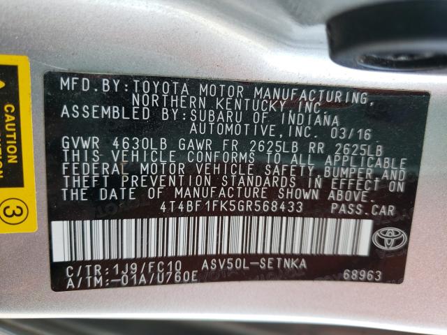 Photo 9 VIN: 4T4BF1FK5GR568433 - TOYOTA CAMRY LE 