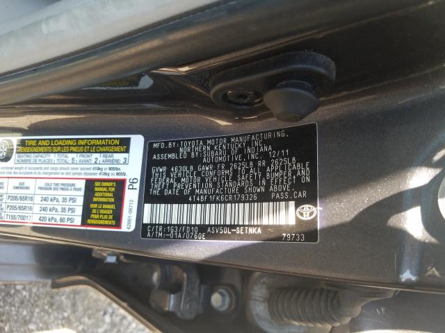 Photo 9 VIN: 4T4BF1FK6CR179326 - TOYOTA CAMRY BASE 