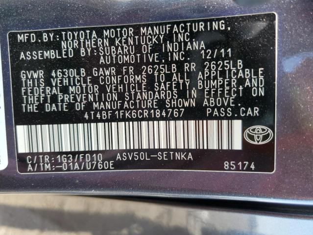 Photo 12 VIN: 4T4BF1FK6CR184767 - TOYOTA CAMRY BASE 