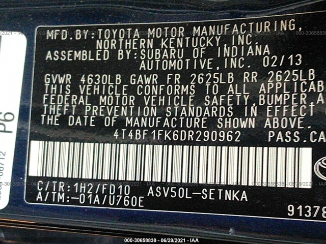 Photo 8 VIN: 4T4BF1FK6DR290962 - TOYOTA CAMRY 