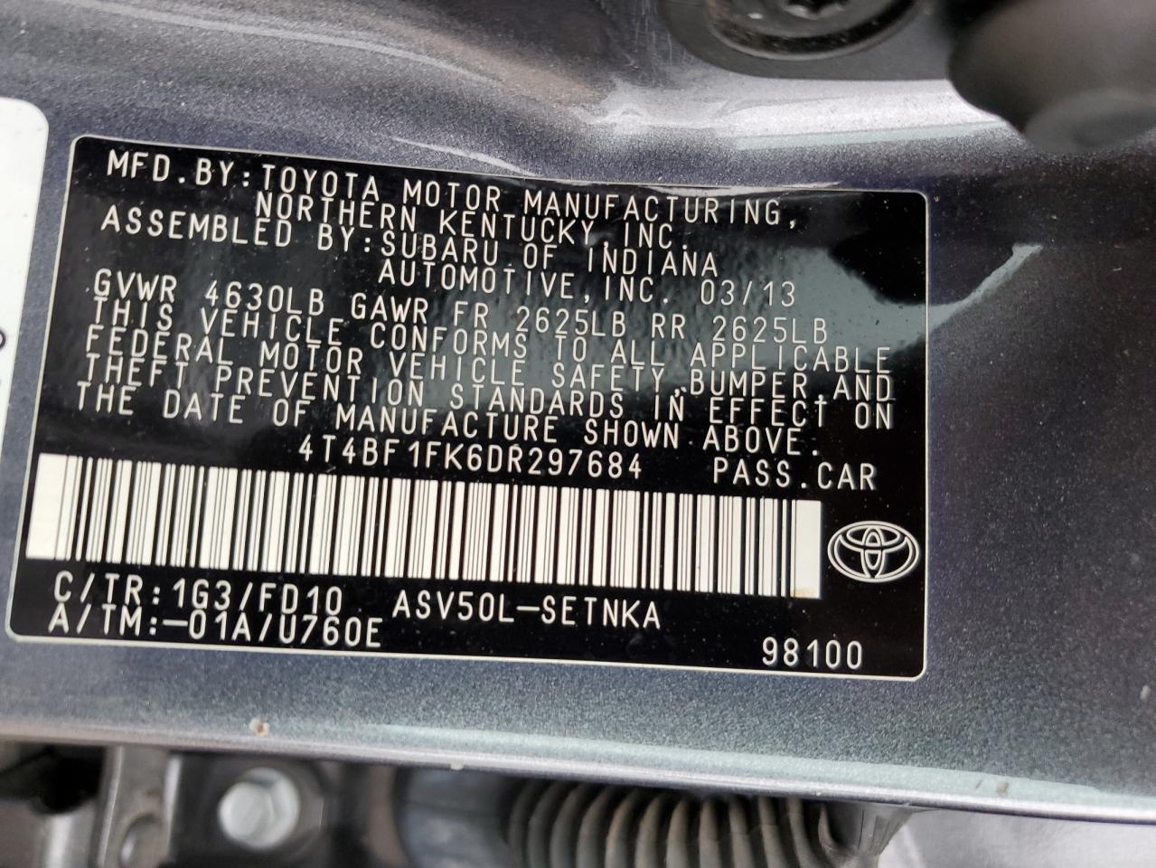 Photo 12 VIN: 4T4BF1FK6DR297684 - TOYOTA CAMRY 