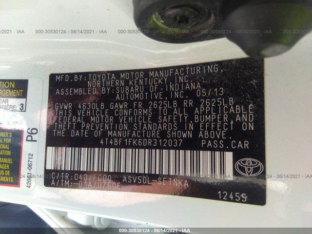 Photo 8 VIN: 4T4BF1FK6DR312037 - TOYOTA CAMRY 