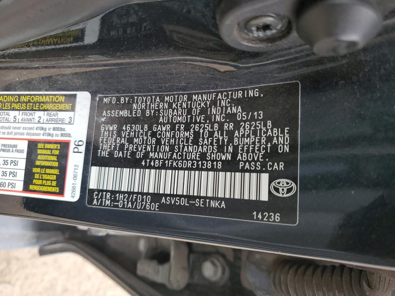 Photo 12 VIN: 4T4BF1FK6DR313818 - TOYOTA CAMRY 