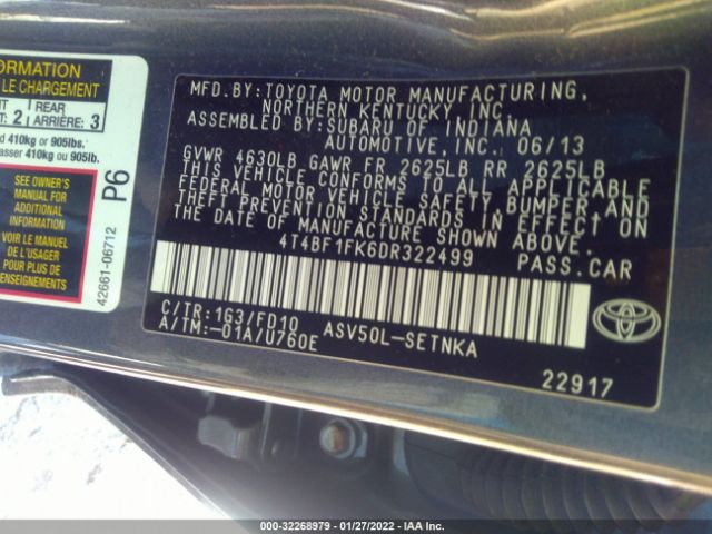 Photo 8 VIN: 4T4BF1FK6DR322499 - TOYOTA CAMRY 