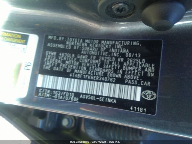 Photo 8 VIN: 4T4BF1FK6ER340762 - TOYOTA CAMRY 