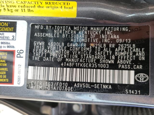 Photo 9 VIN: 4T4BF1FK6ER351003 - TOYOTA CAMRY L 