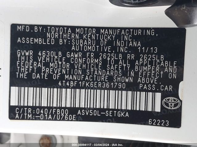 Photo 8 VIN: 4T4BF1FK6ER361790 - TOYOTA CAMRY 