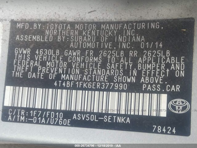 Photo 8 VIN: 4T4BF1FK6ER377990 - TOYOTA CAMRY 