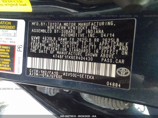 Photo 8 VIN: 4T4BF1FK6ER404430 - TOYOTA CAMRY 