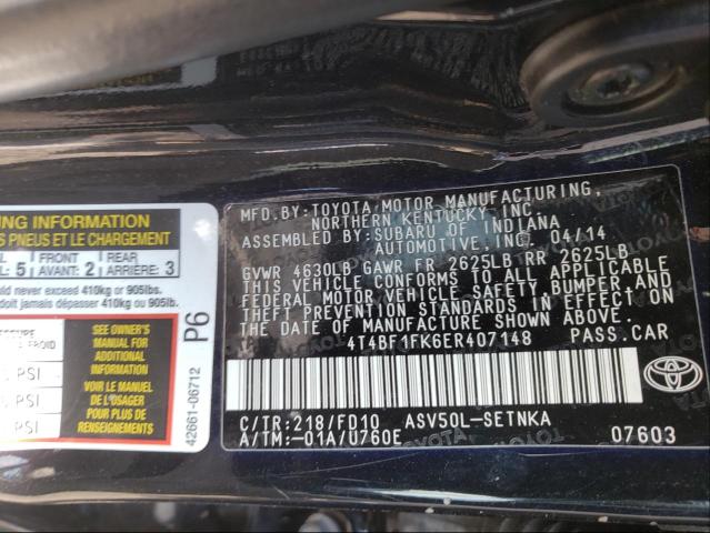 Photo 9 VIN: 4T4BF1FK6ER407148 - TOYOTA CAMRY L 