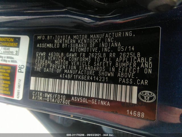 Photo 8 VIN: 4T4BF1FK6ER414231 - TOYOTA CAMRY 