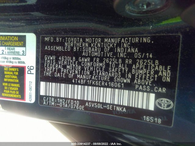 Photo 8 VIN: 4T4BF1FK6ER416061 - TOYOTA CAMRY 