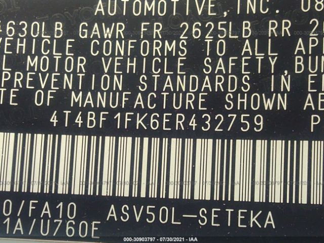 Photo 8 VIN: 4T4BF1FK6ER432759 - TOYOTA CAMRY 