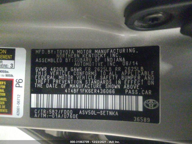 Photo 8 VIN: 4T4BF1FK6ER436066 - TOYOTA CAMRY 