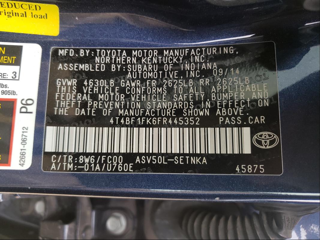 Photo 9 VIN: 4T4BF1FK6FR445352 - TOYOTA CAMRY 