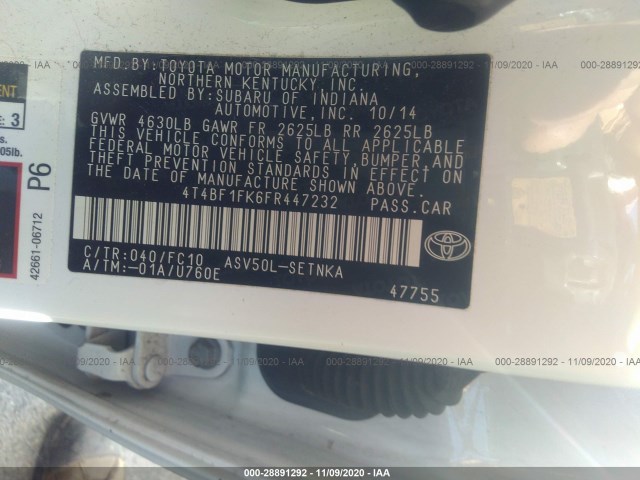 Photo 8 VIN: 4T4BF1FK6FR447232 - TOYOTA CAMRY 