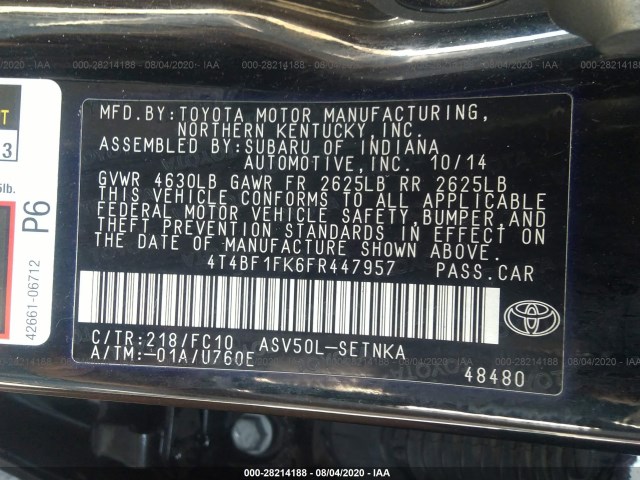 Photo 8 VIN: 4T4BF1FK6FR447957 - TOYOTA CAMRY 