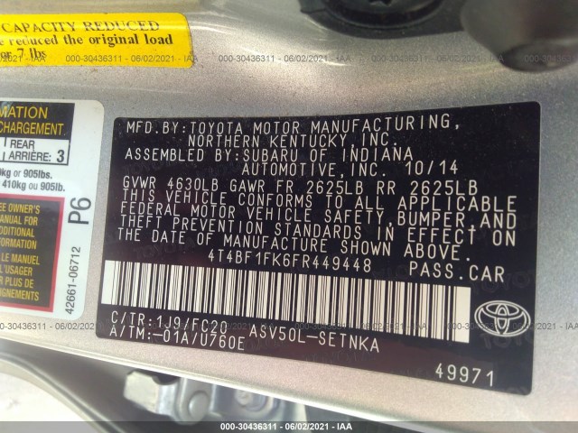 Photo 8 VIN: 4T4BF1FK6FR449448 - TOYOTA CAMRY 