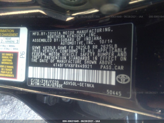 Photo 8 VIN: 4T4BF1FK6FR449921 - TOYOTA CAMRY 