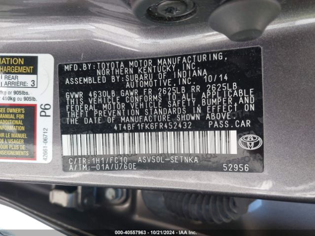 Photo 8 VIN: 4T4BF1FK6FR452432 - TOYOTA CAMRY 