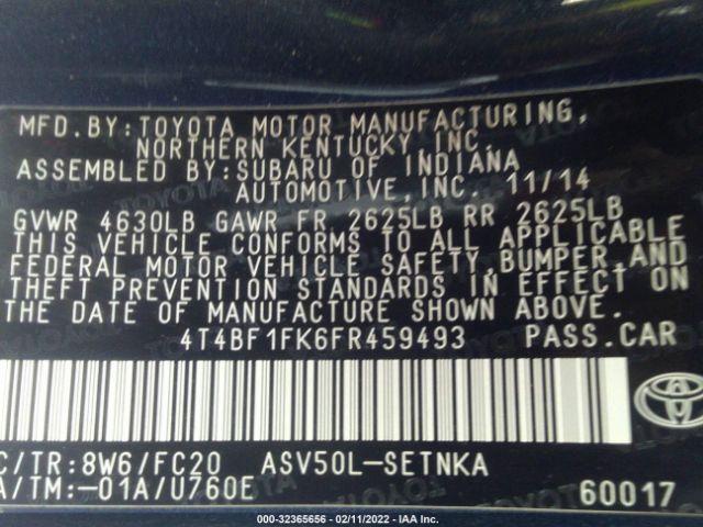 Photo 8 VIN: 4T4BF1FK6FR459493 - TOYOTA CAMRY 