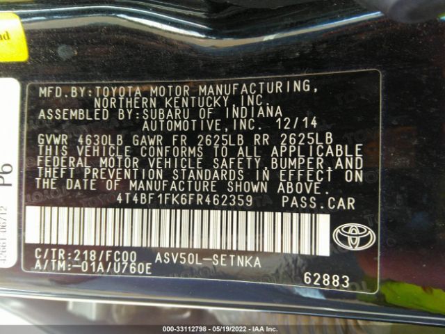 Photo 8 VIN: 4T4BF1FK6FR462359 - TOYOTA CAMRY 