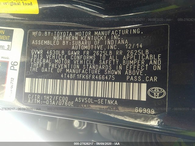 Photo 8 VIN: 4T4BF1FK6FR466475 - TOYOTA CAMRY 