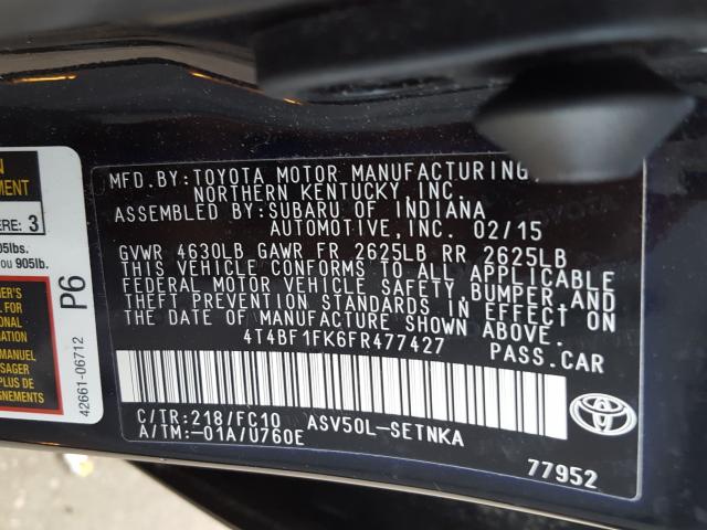 Photo 9 VIN: 4T4BF1FK6FR477427 - TOYOTA CAMRY LE 