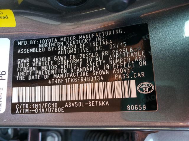 Photo 9 VIN: 4T4BF1FK6FR480134 - TOYOTA CAMRY LE 