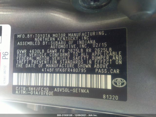 Photo 8 VIN: 4T4BF1FK6FR480795 - TOYOTA CAMRY 