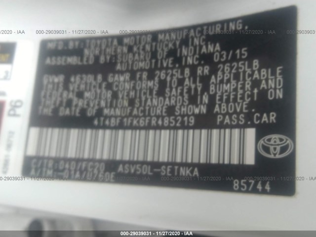 Photo 8 VIN: 4T4BF1FK6FR485219 - TOYOTA CAMRY 