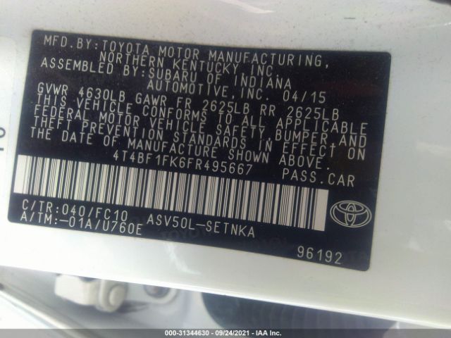 Photo 8 VIN: 4T4BF1FK6FR495667 - TOYOTA CAMRY 