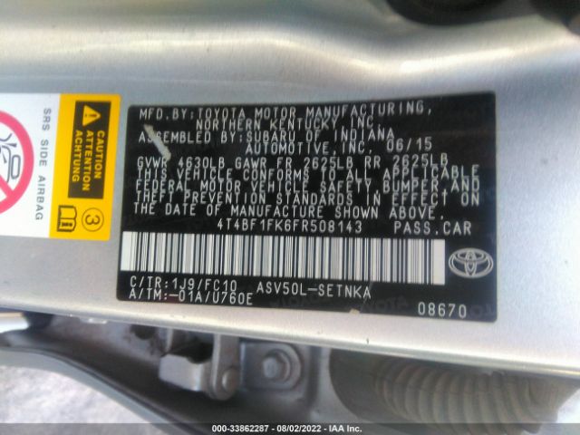 Photo 8 VIN: 4T4BF1FK6FR508143 - TOYOTA CAMRY 