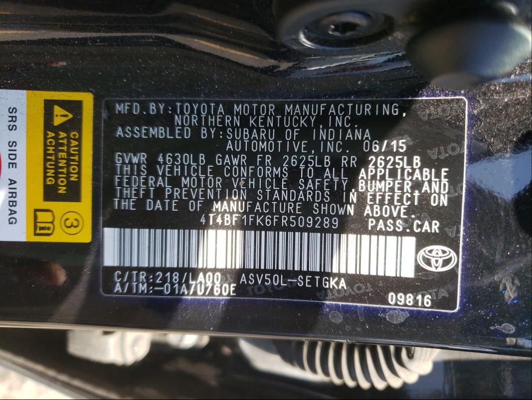 Photo 9 VIN: 4T4BF1FK6FR509289 - TOYOTA CAMRY LE 