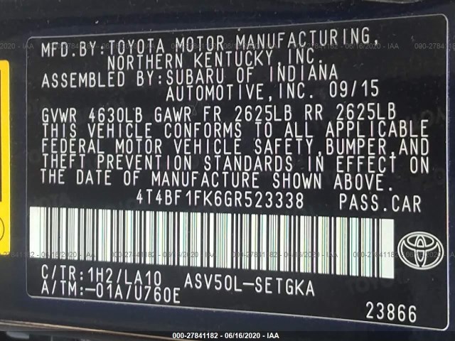 Photo 8 VIN: 4T4BF1FK6GR523338 - TOYOTA CAMRY 