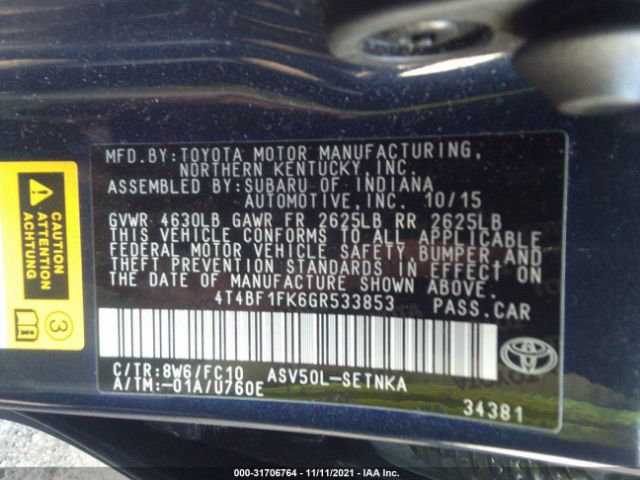 Photo 8 VIN: 4T4BF1FK6GR533853 - TOYOTA CAMRY 