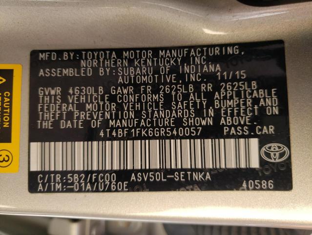 Photo 9 VIN: 4T4BF1FK6GR540057 - TOYOTA CAMRY LE 