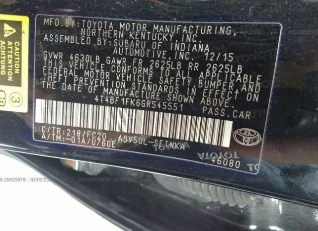 Photo 8 VIN: 4T4BF1FK6GR545551 - TOYOTA CAMRY 