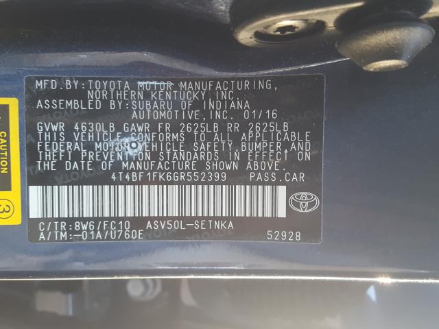 Photo 9 VIN: 4T4BF1FK6GR552399 - TOYOTA CAMRY LE 