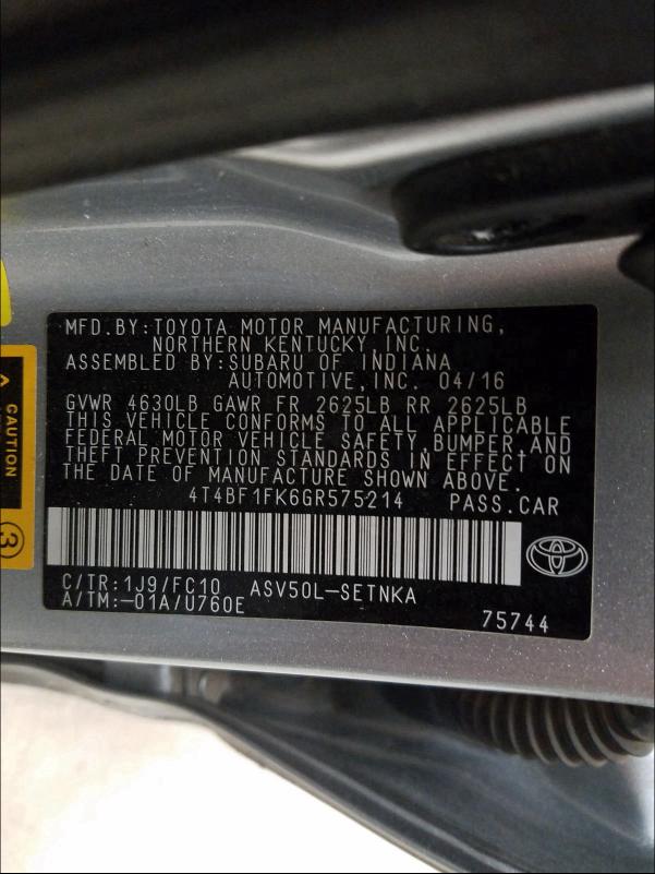 Photo 9 VIN: 4T4BF1FK6GR575214 - TOYOTA CAMRY LE 