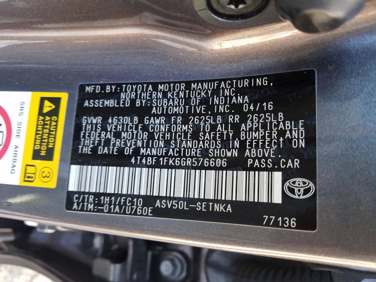 Photo 9 VIN: 4T4BF1FK6GR576606 - TOYOTA CAMRY LE 