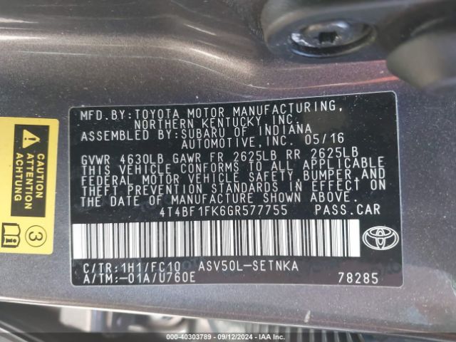 Photo 8 VIN: 4T4BF1FK6GR577755 - TOYOTA CAMRY 