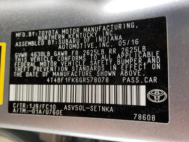 Photo 12 VIN: 4T4BF1FK6GR578078 - TOYOTA CAMRY LE 